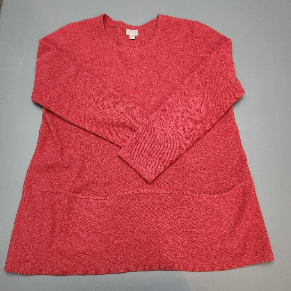 J Jill Cashmere Wool Sweater Womens L Red Italian Yarn Quiet Luxury Minimalist